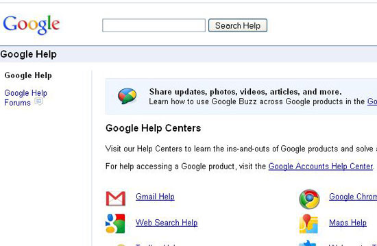 Google's searchable help system