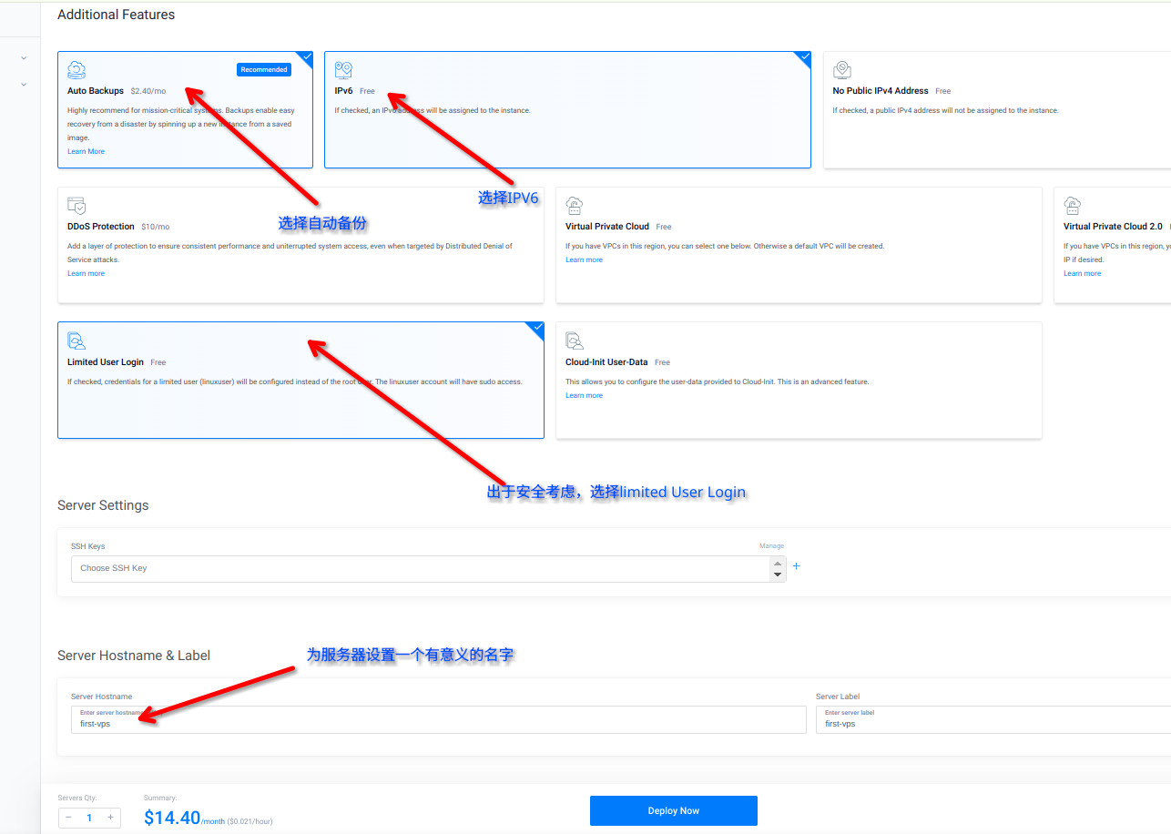 创建 Vultr Cloud Compute - additional feature