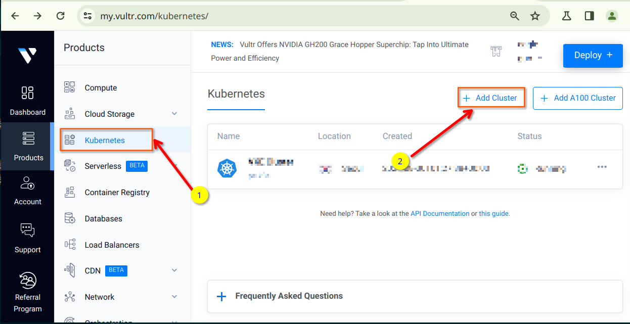 Vultr k8s panel