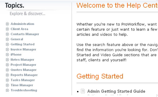 ProWorkflow's help category