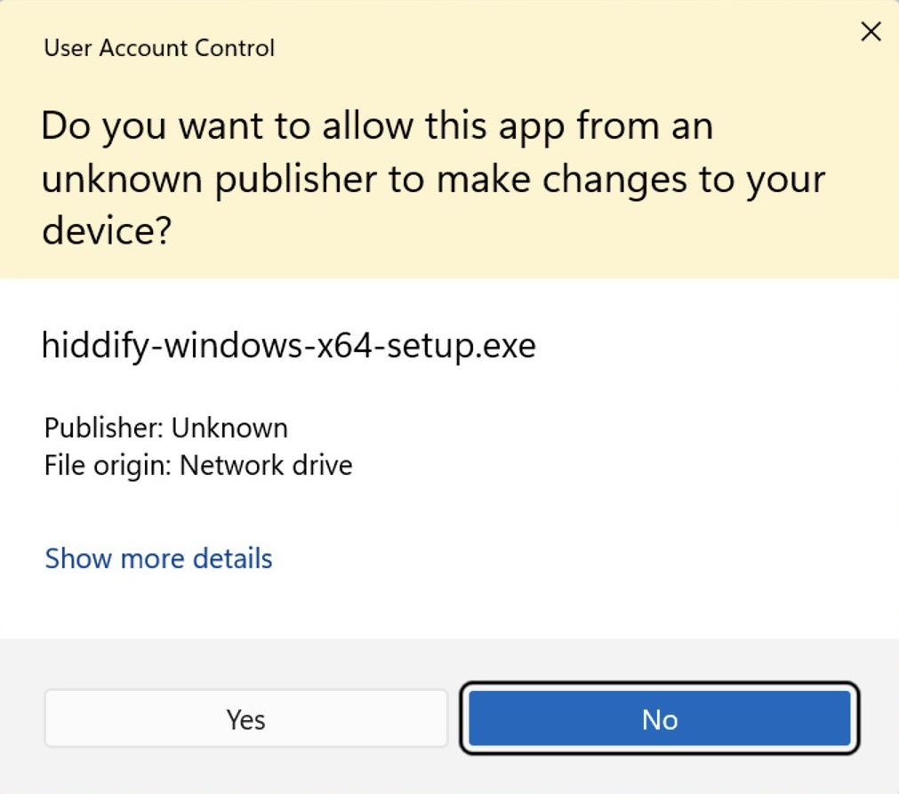 Install hiddify on Windows step 1