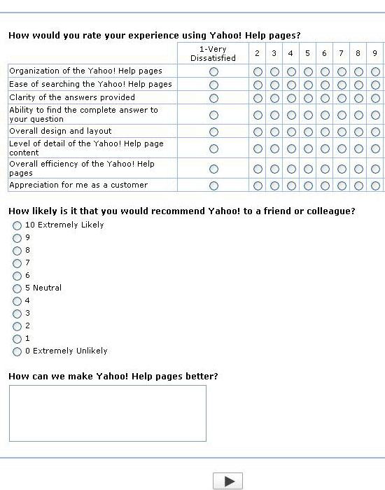 Yahoo feedback form