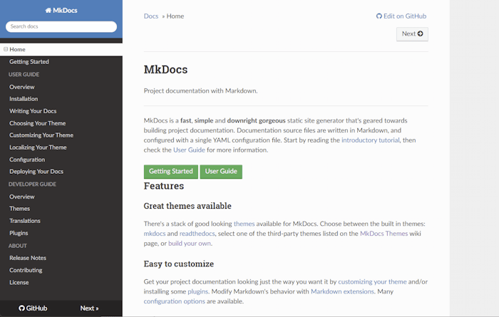 MkDocs readthedocs theme