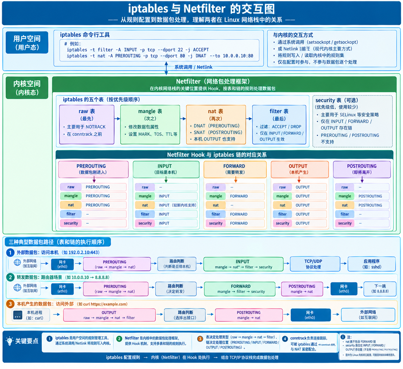iptables 与 Netfilter 的交互图