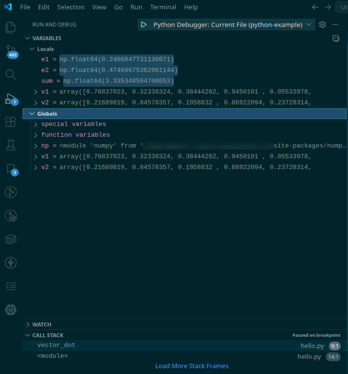 显示断点状态的调试部分