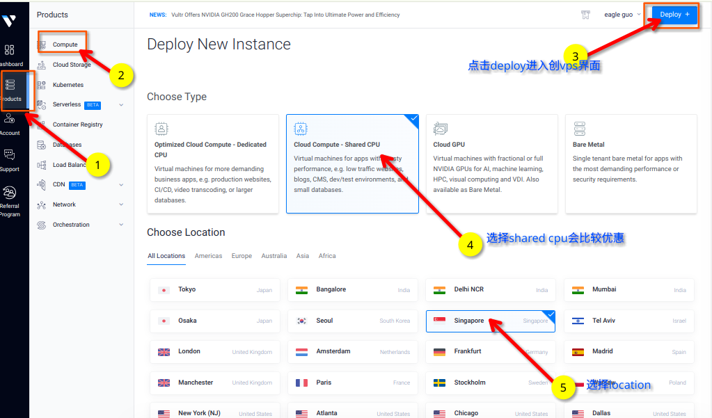 创建 Vultr Cloud Compute - Shared CPU