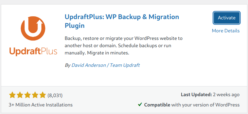 安装 UpdraftPlus 插件